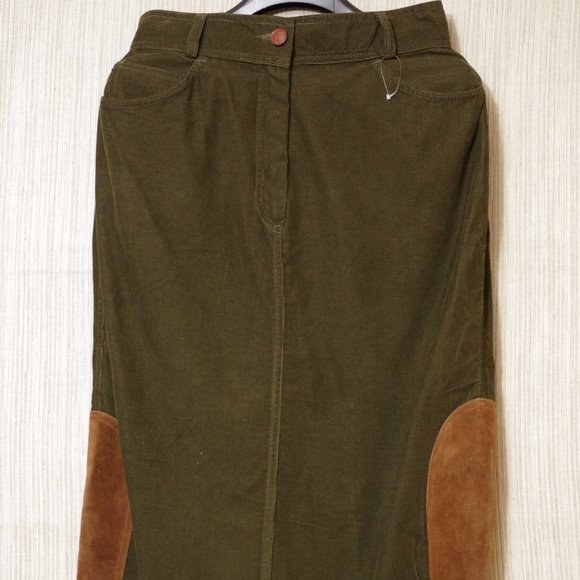 Vintage Jeans Philosophy Ferretti corduroy leather rider long skirt Size: 12